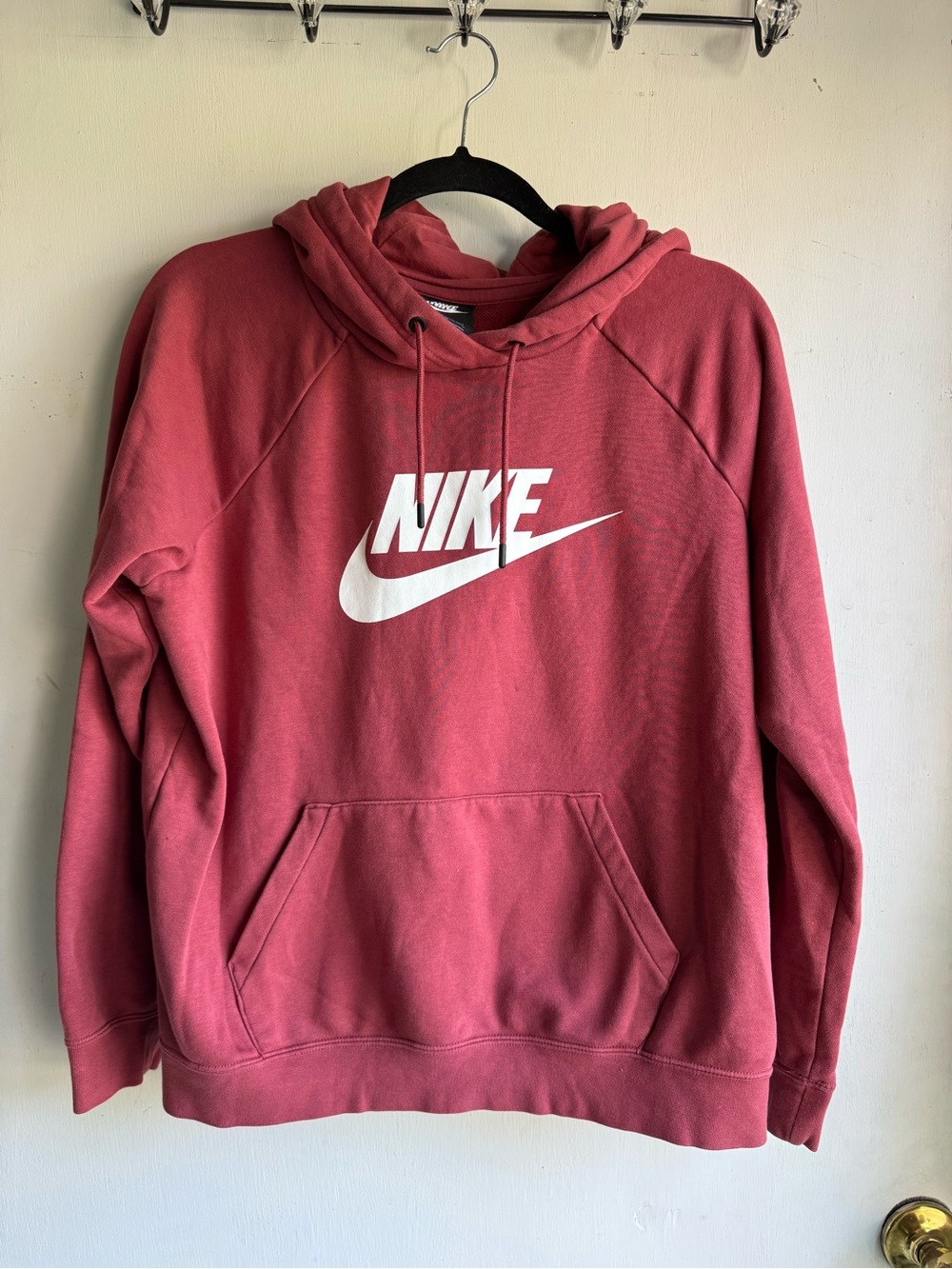 Nike Men's Burgundy Crewneck Hoodie with White Logo